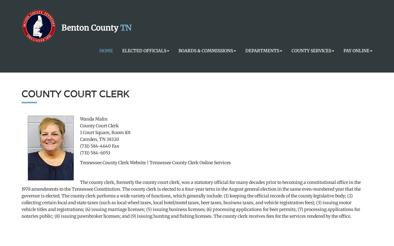 Benton County Clerk administrative and licensing responsibilities
