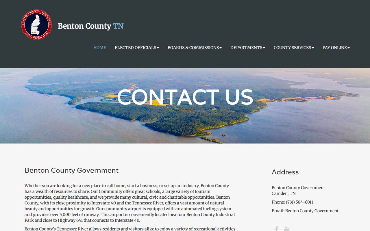 Benton County contact page with courthouse department information