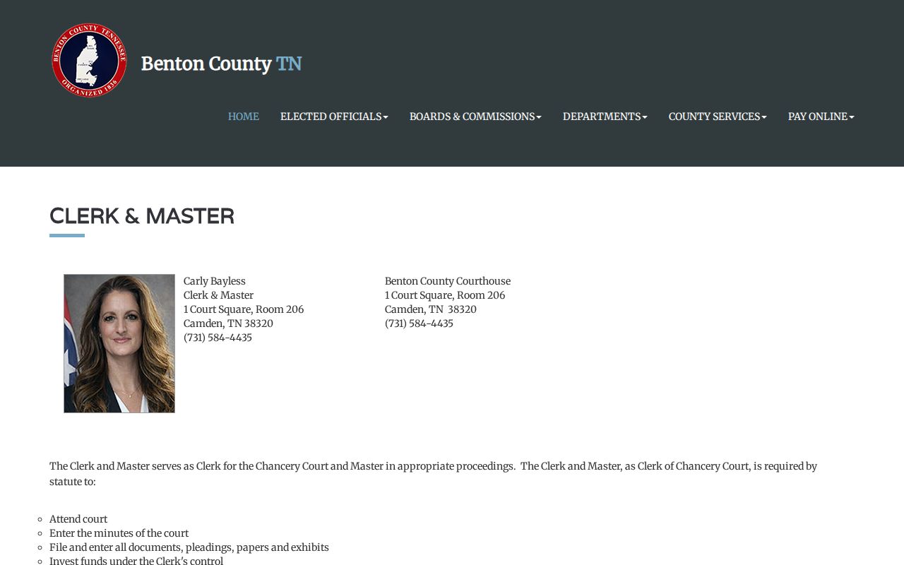 Benton County Clerk and Master Chancery and Probate record categories