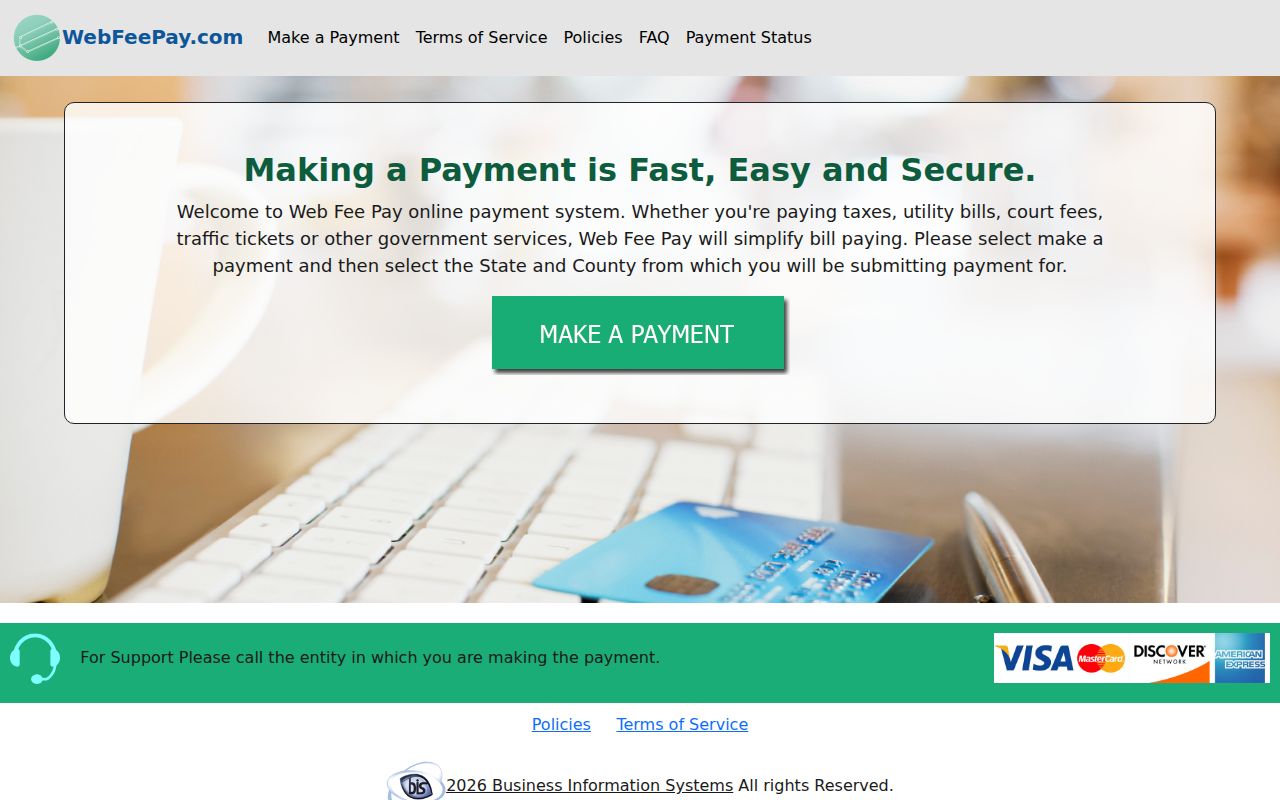 WebFeePay state county and service payment selection