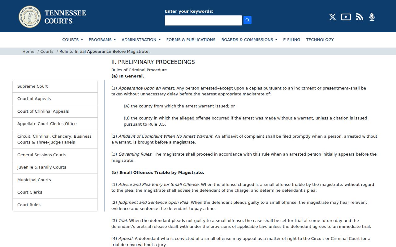 Benton County case search initial appearance rule