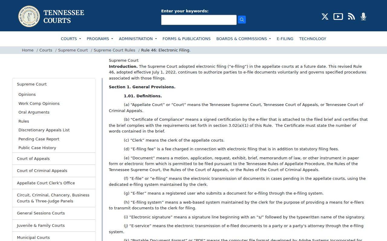 Benton County case search appellate electronic filing rule