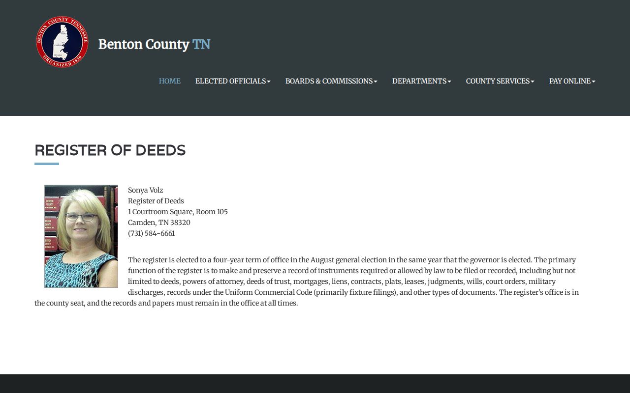 Benton County Register of Deeds official records page