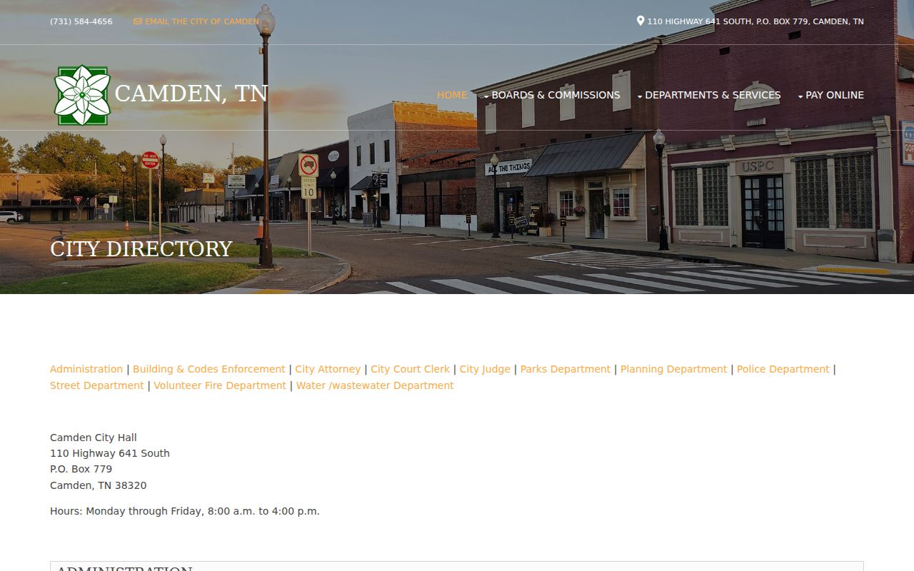 City of Camden directory for municipal court record contacts