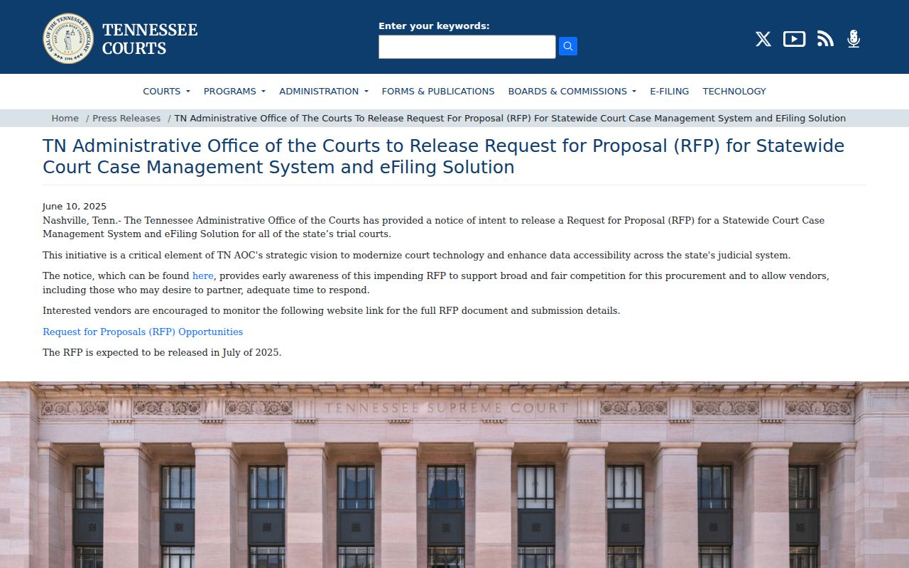 Tennessee AOC statewide trial court technology announcement